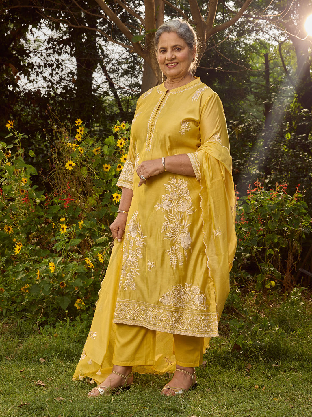 Resham Embroidered Chanderi Suit Set With Dupatta