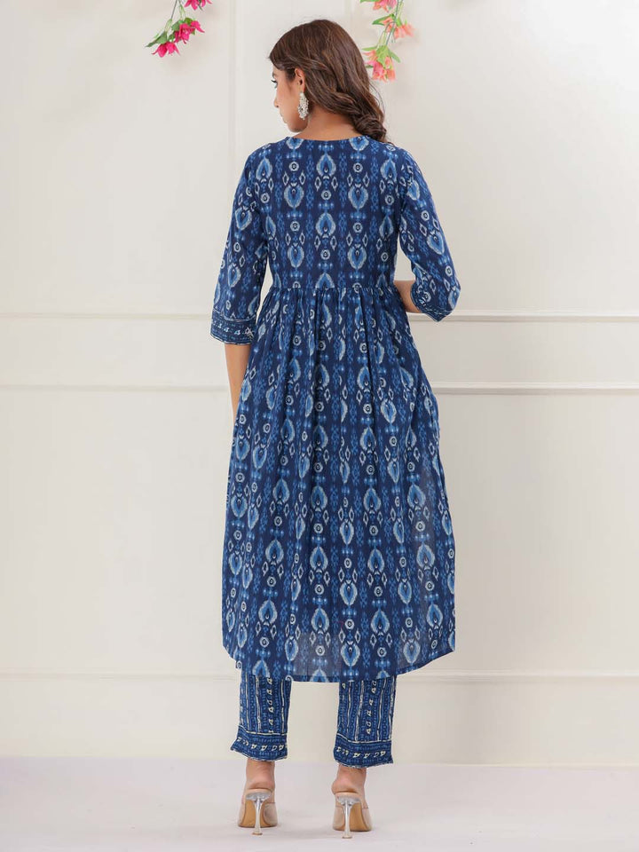 Floral Printed Cotton Kurta With Pants &amp; Dupatta