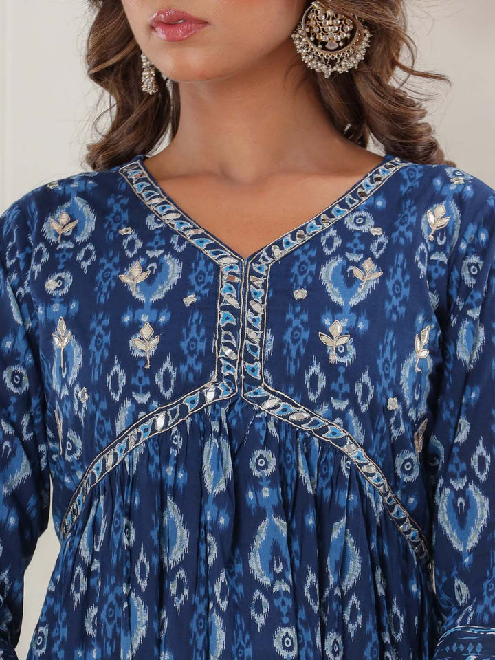 Floral Printed Cotton Kurta With Pants &amp; Dupatta