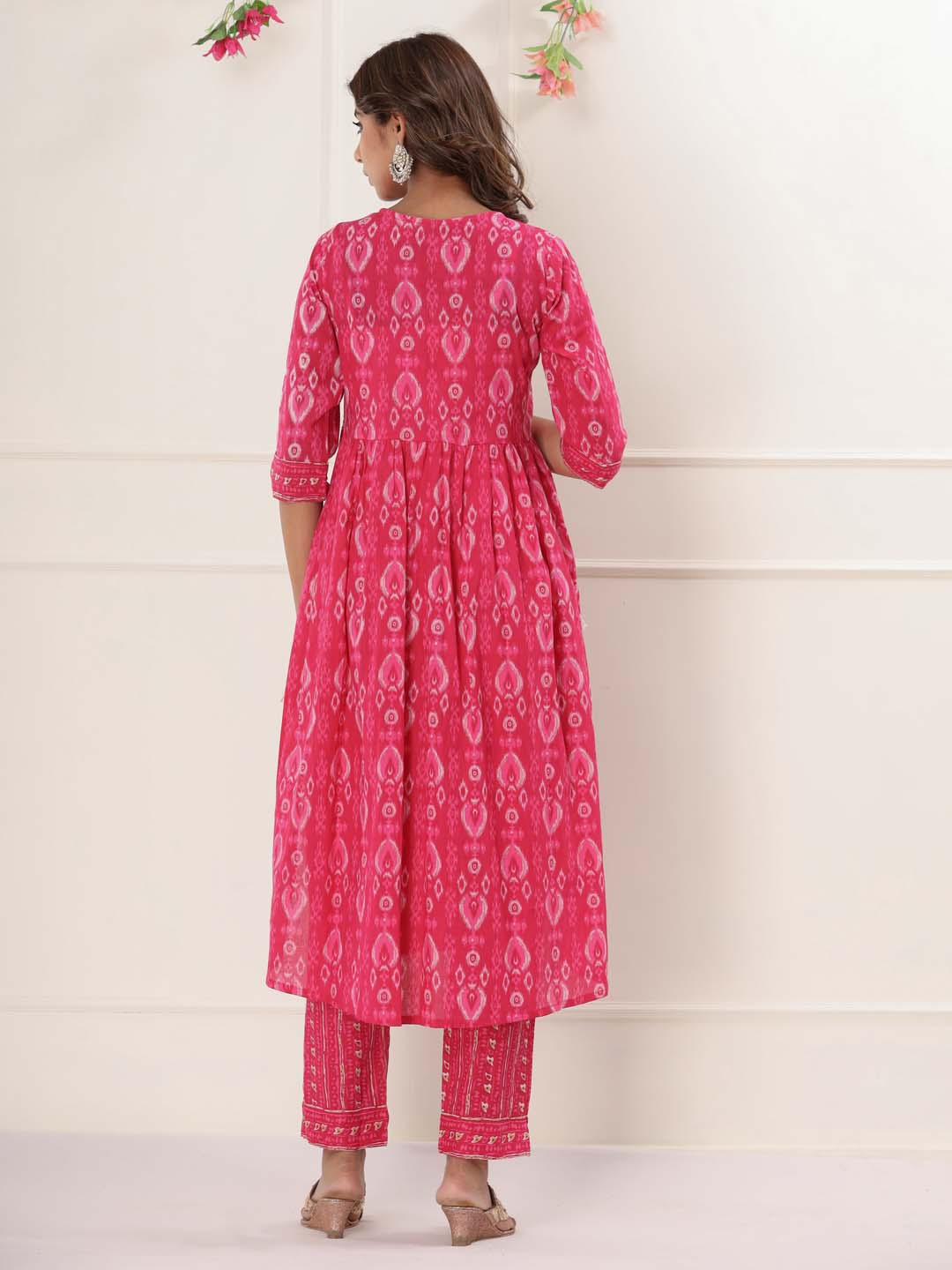 Floral Printed Cotton Kurta With Pants &amp; Dupatta