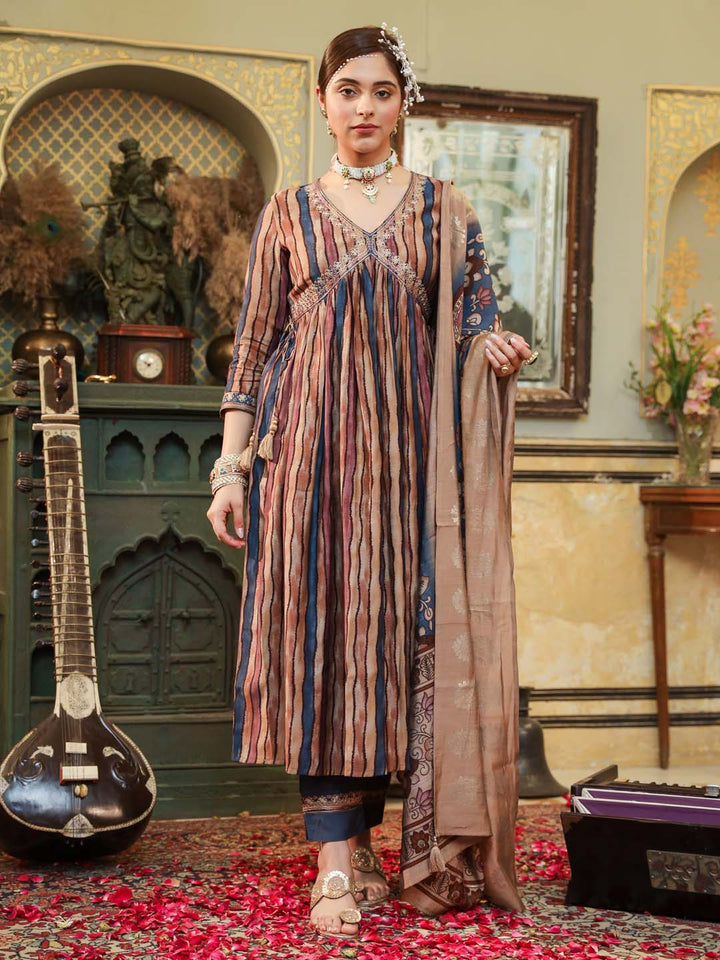 Printed Cotton Kurta With Pants &amp; Dupatta