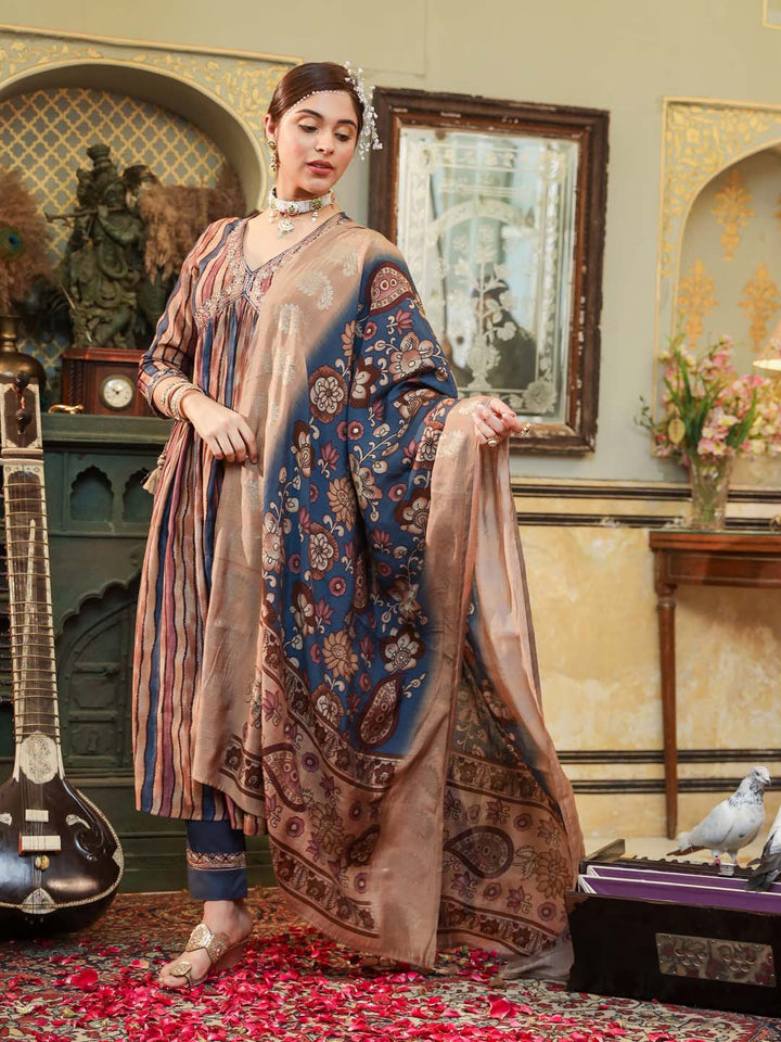 Printed Cotton Kurta With Pants &amp; Dupatta