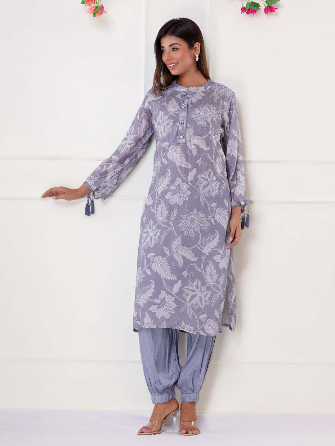 Floral Printed Muslin Kurta With Pants