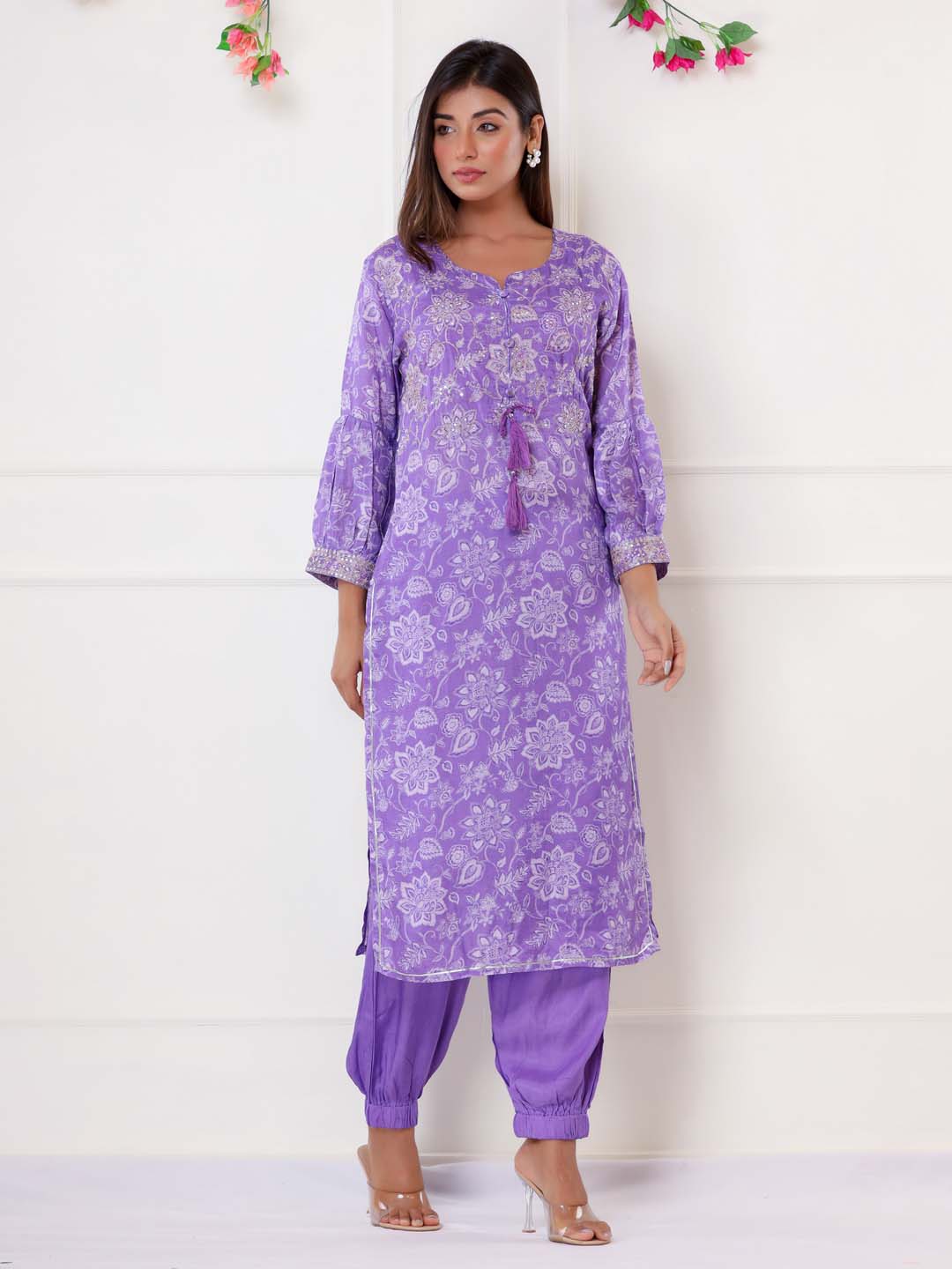 Floral Printed Muslin Kurta With Pants