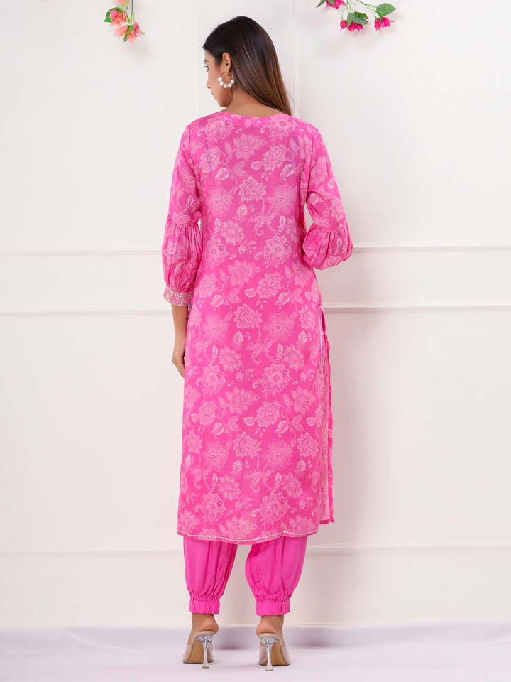 Floral Printed Muslin Kurta With Pants