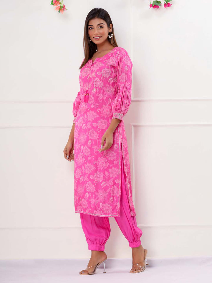 Floral Printed Muslin Kurta With Pants