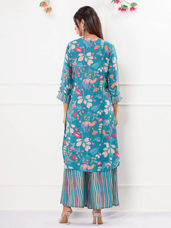 Floral Printed Muslin Kurta With Palazzo