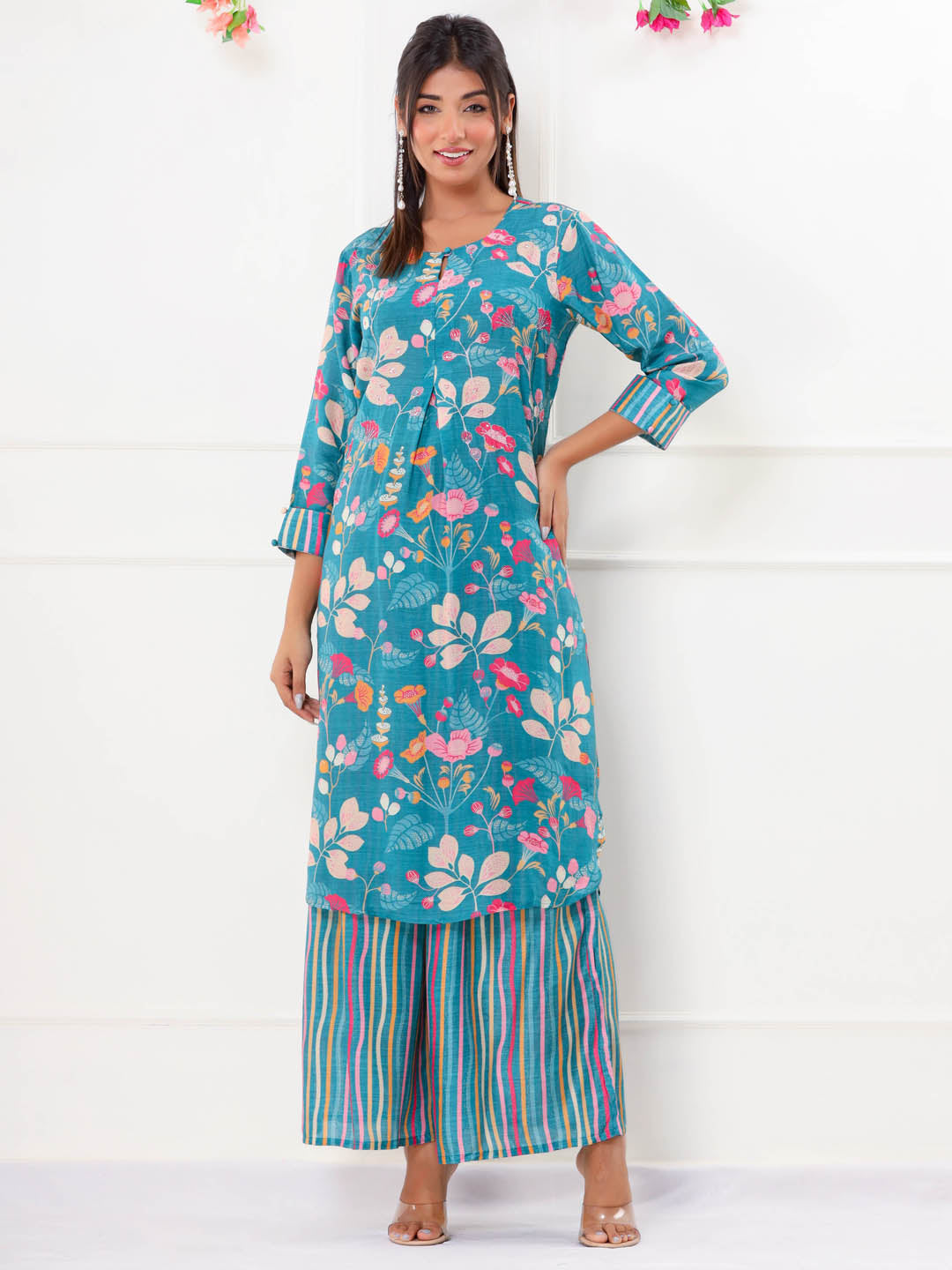 Floral Printed Muslin Kurta With Palazzo