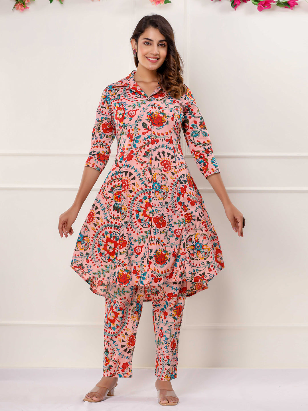 Floral Printed Cotton Kurta With Pants