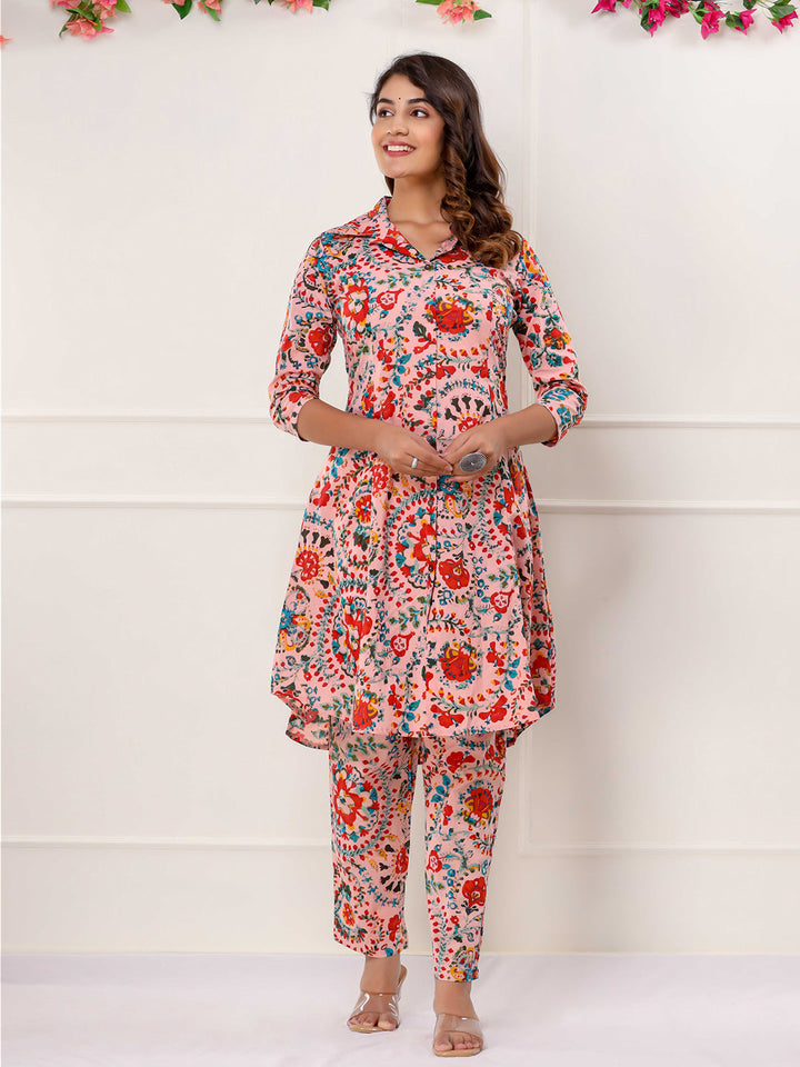 Floral Printed Cotton Kurta With Pants