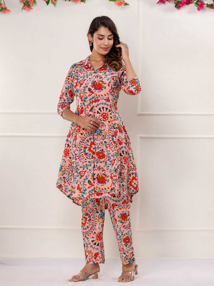 Floral Printed Cotton Kurta With Pants