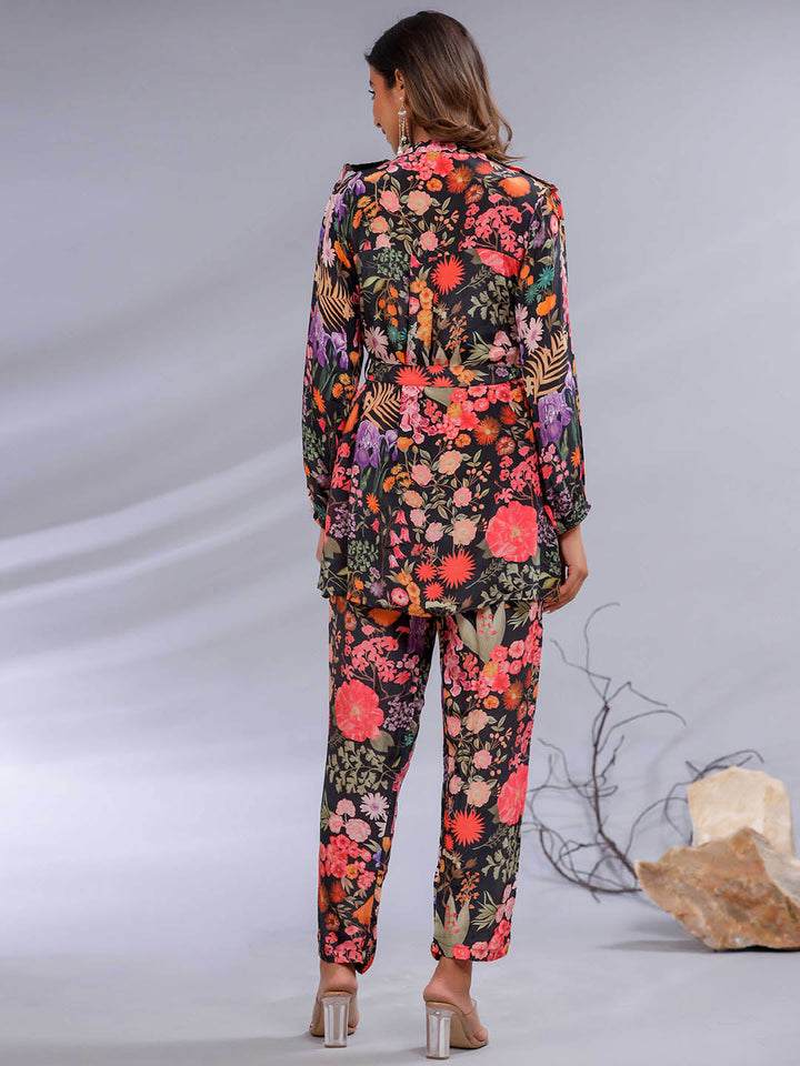 Floral Printed Crepe Co-Ord Set With Belt