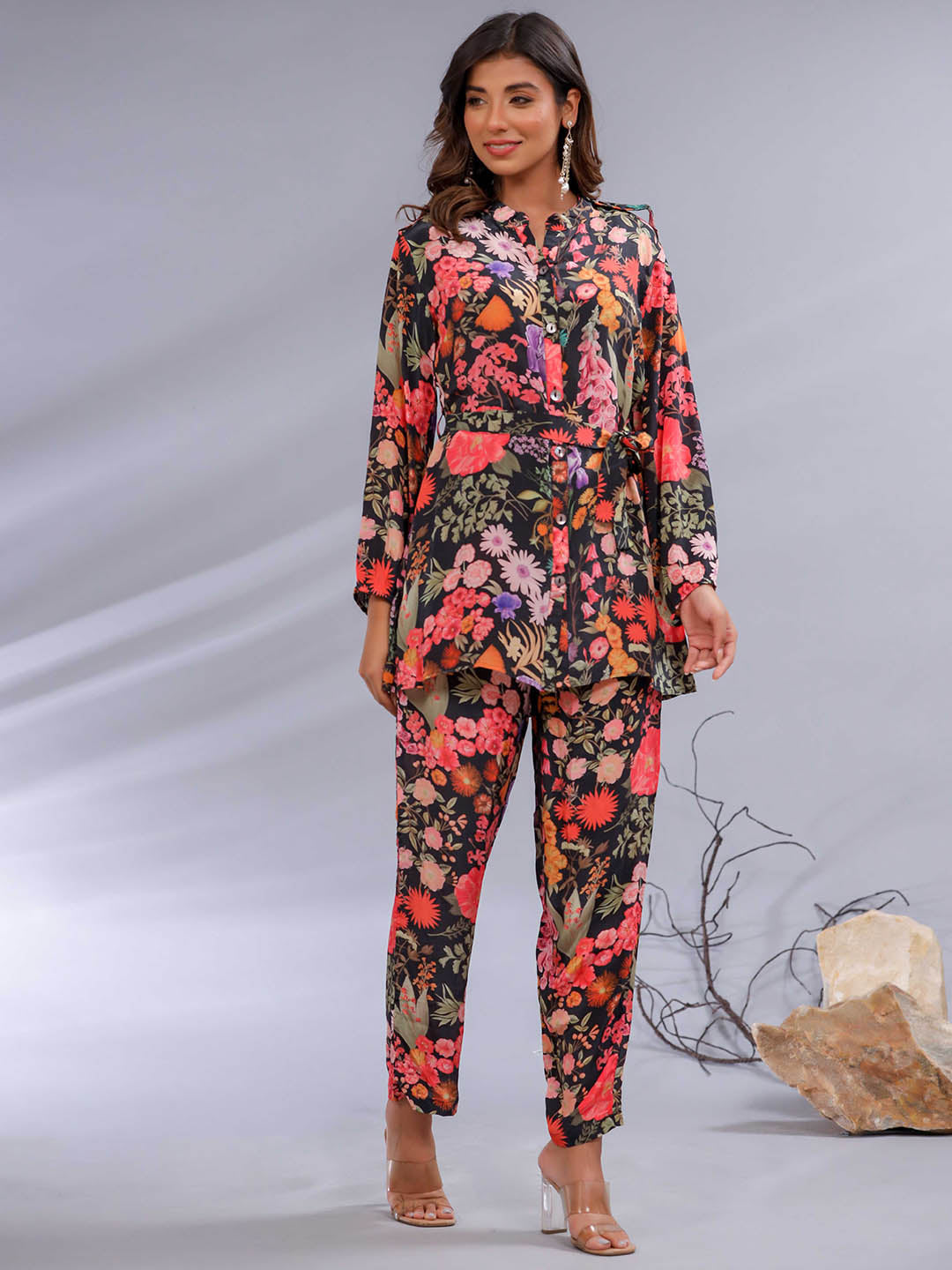 Floral Printed Crepe Co-Ord Set With Belt