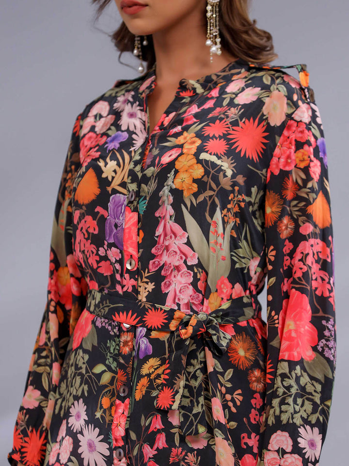 Floral Printed Crepe Co-Ord Set With Belt