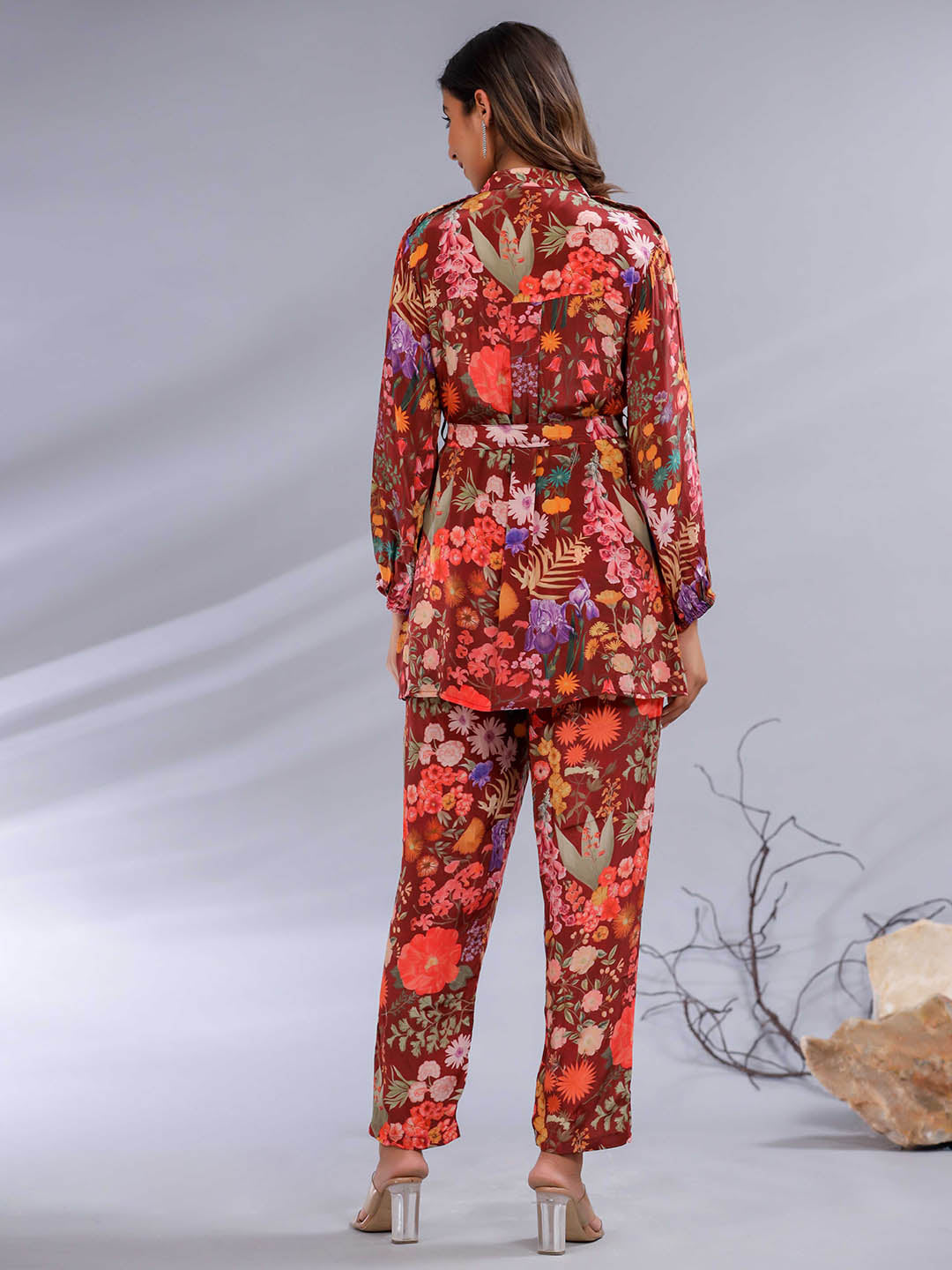 Floral Printed Crepe Co-Ord Set With Belt