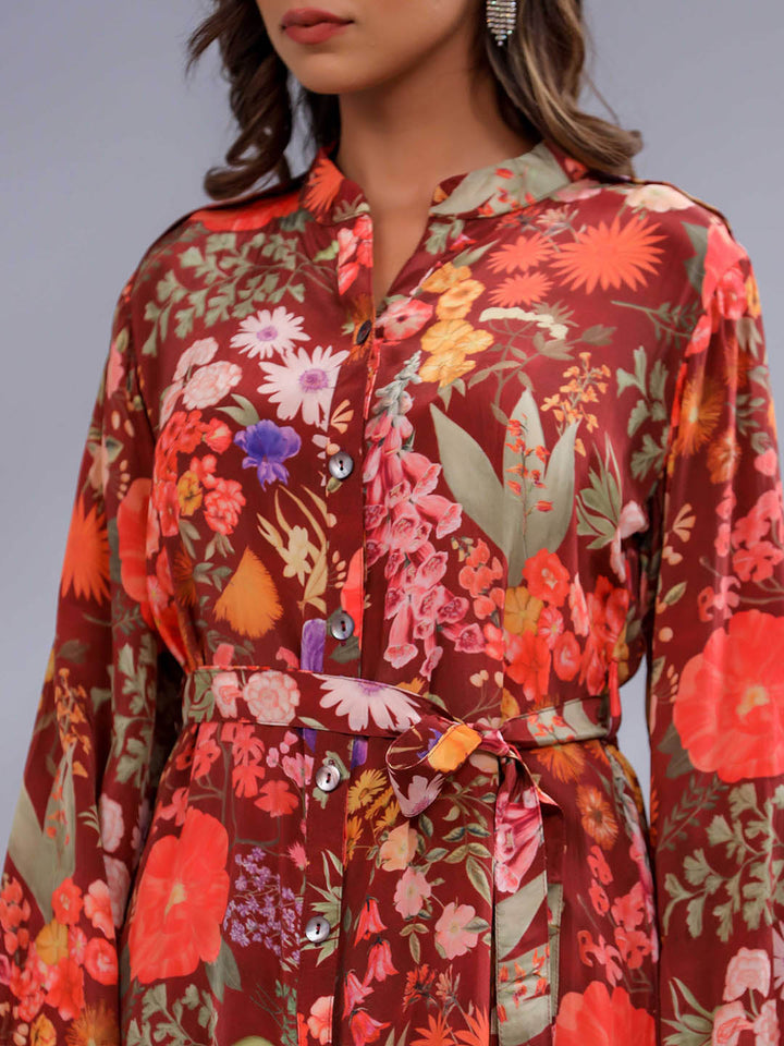 Floral Printed Crepe Co-Ord Set With Belt