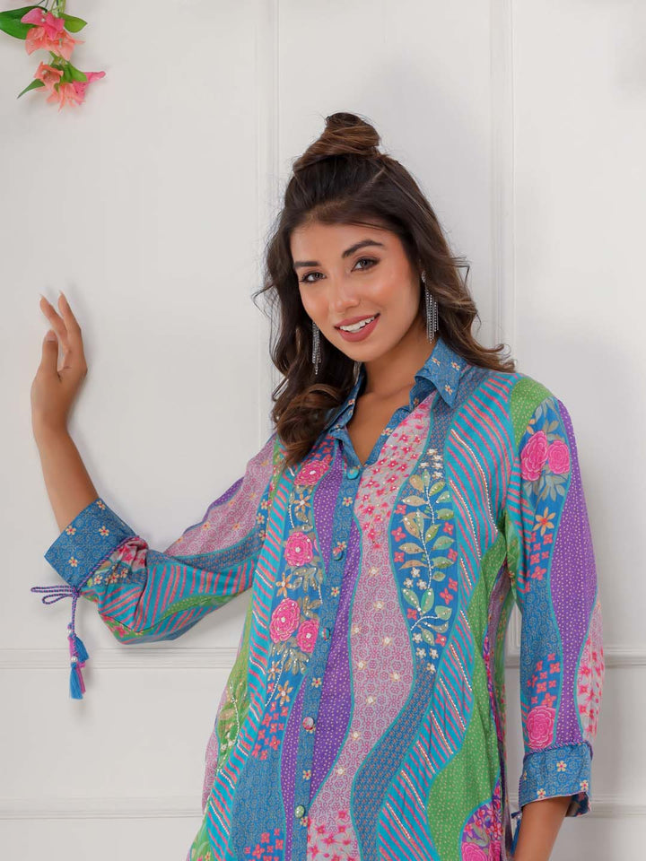 Floral Printed Muslin Kurta With Pants