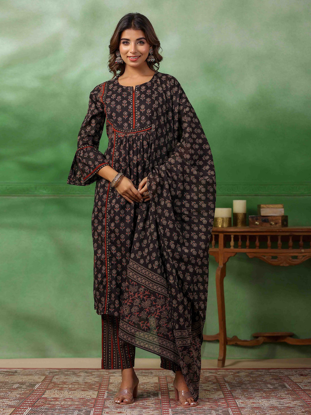 Floral Printed Kurta With Pants &amp; Dupatta