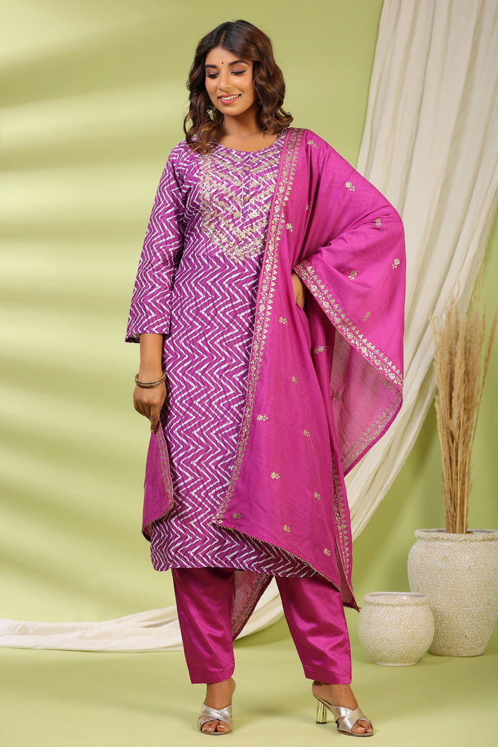 Printed Muslin Kurta With Pants &amp; Dupatta