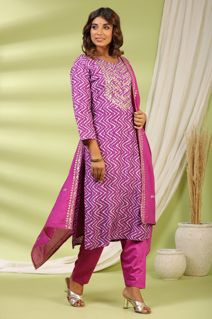 Printed Muslin Kurta With Pants &amp; Dupatta