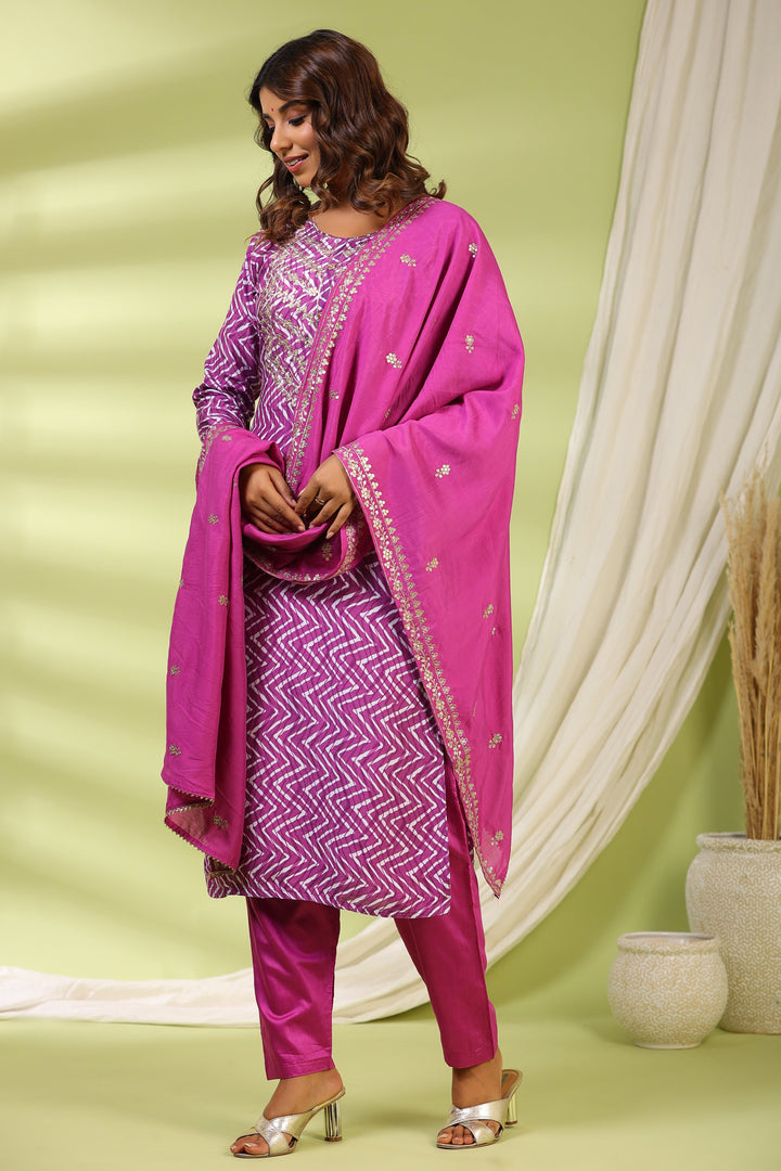 Printed Muslin Kurta With Pants &amp; Dupatta