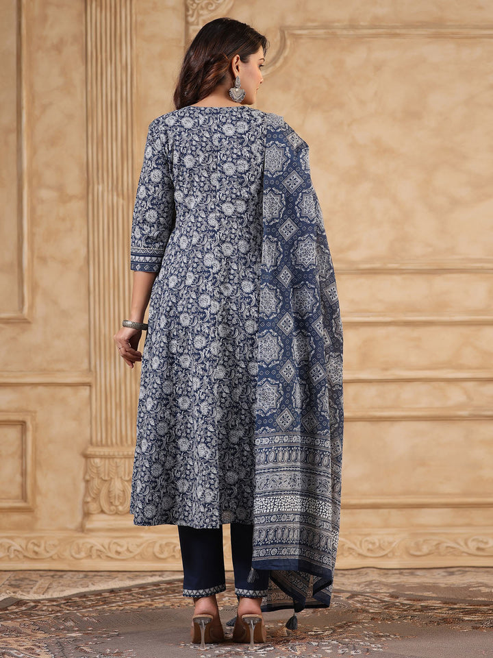 Floral Printed Anarkali Kurta With Pants &amp; Dupatta