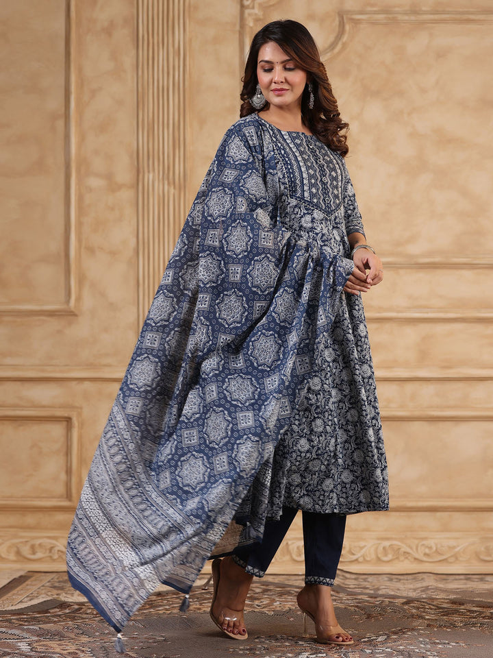 Floral Printed Anarkali Kurta With Pants &amp; Dupatta