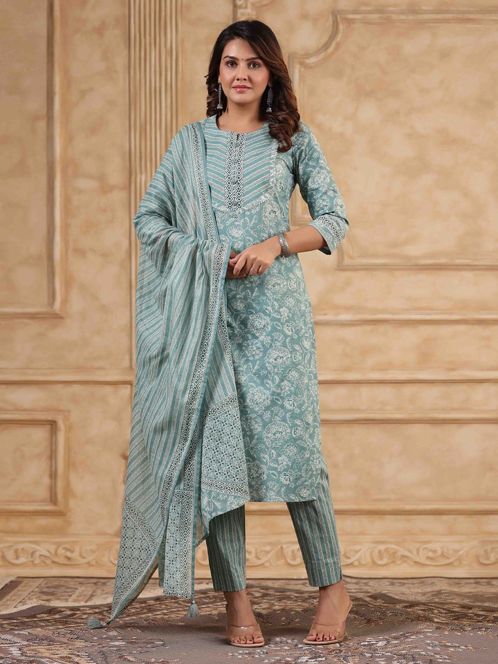 Floral Printed Kurta With Pants &amp; Dupatta