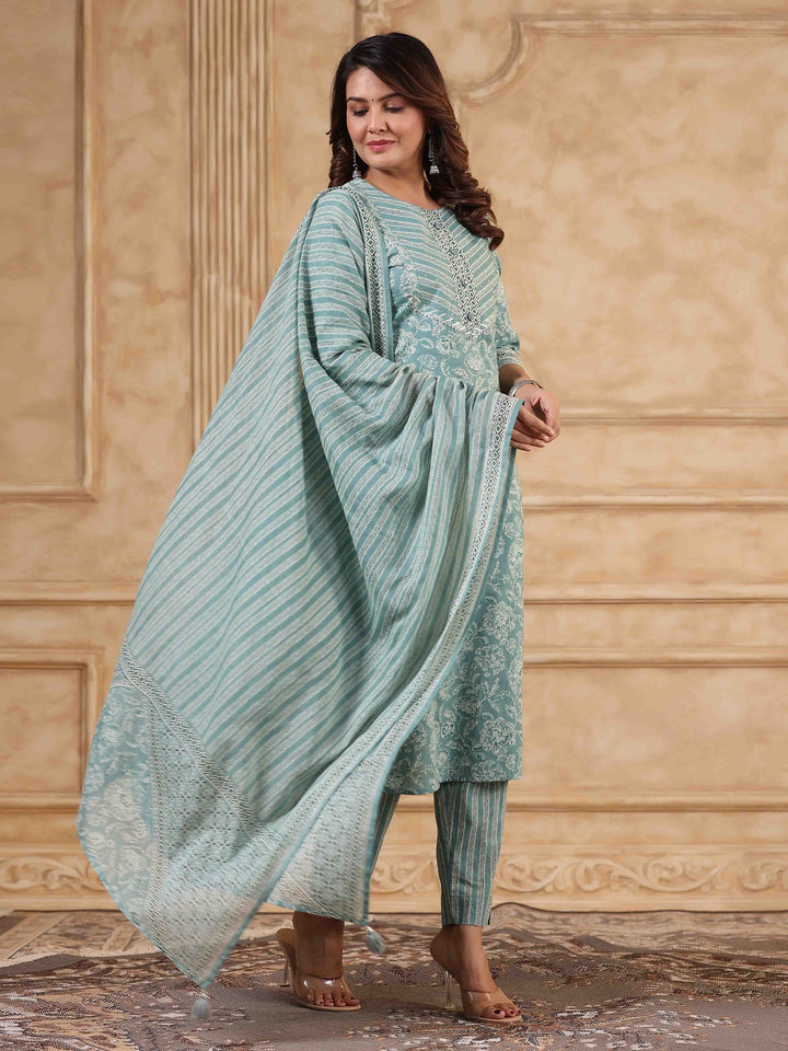 Floral Printed Kurta With Pants &amp; Dupatta