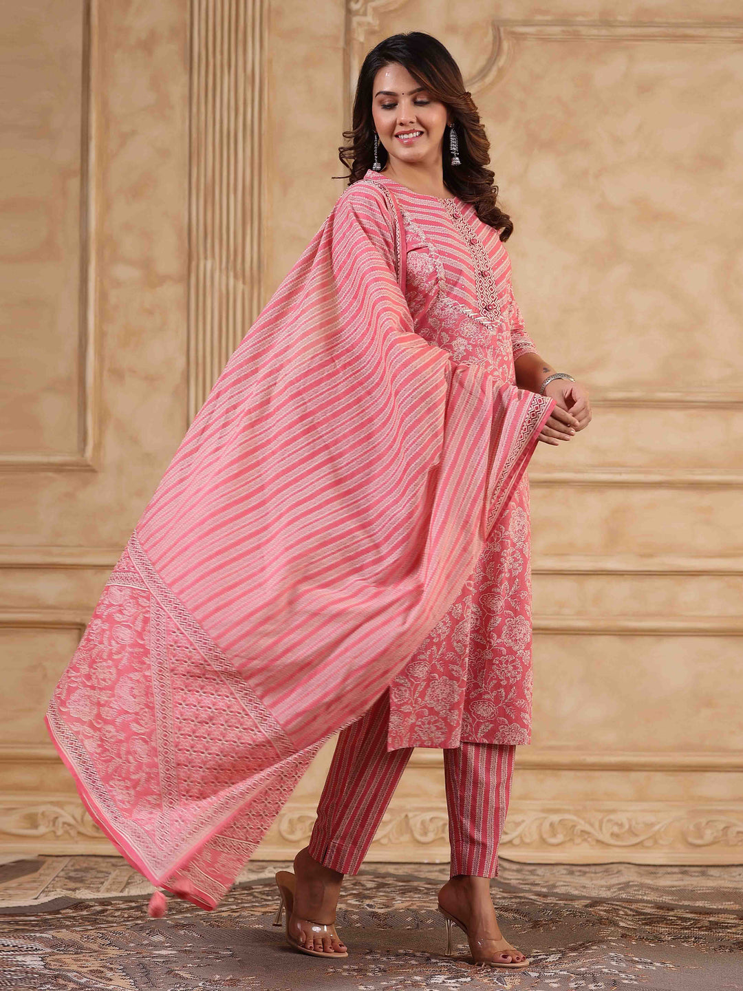 Floral Printed Kurta With Pants &amp; Dupatta