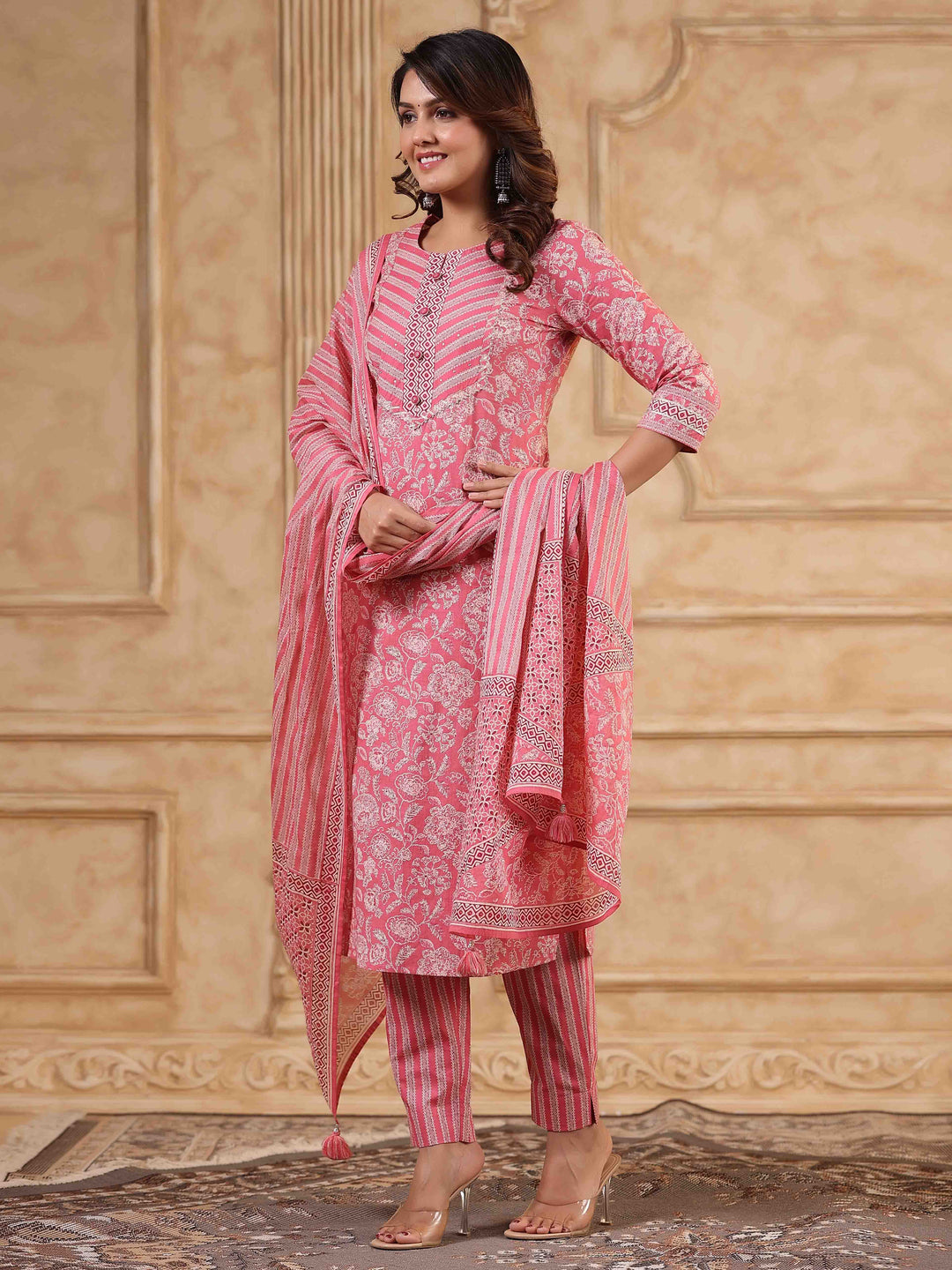 Floral Printed Kurta With Pants &amp; Dupatta