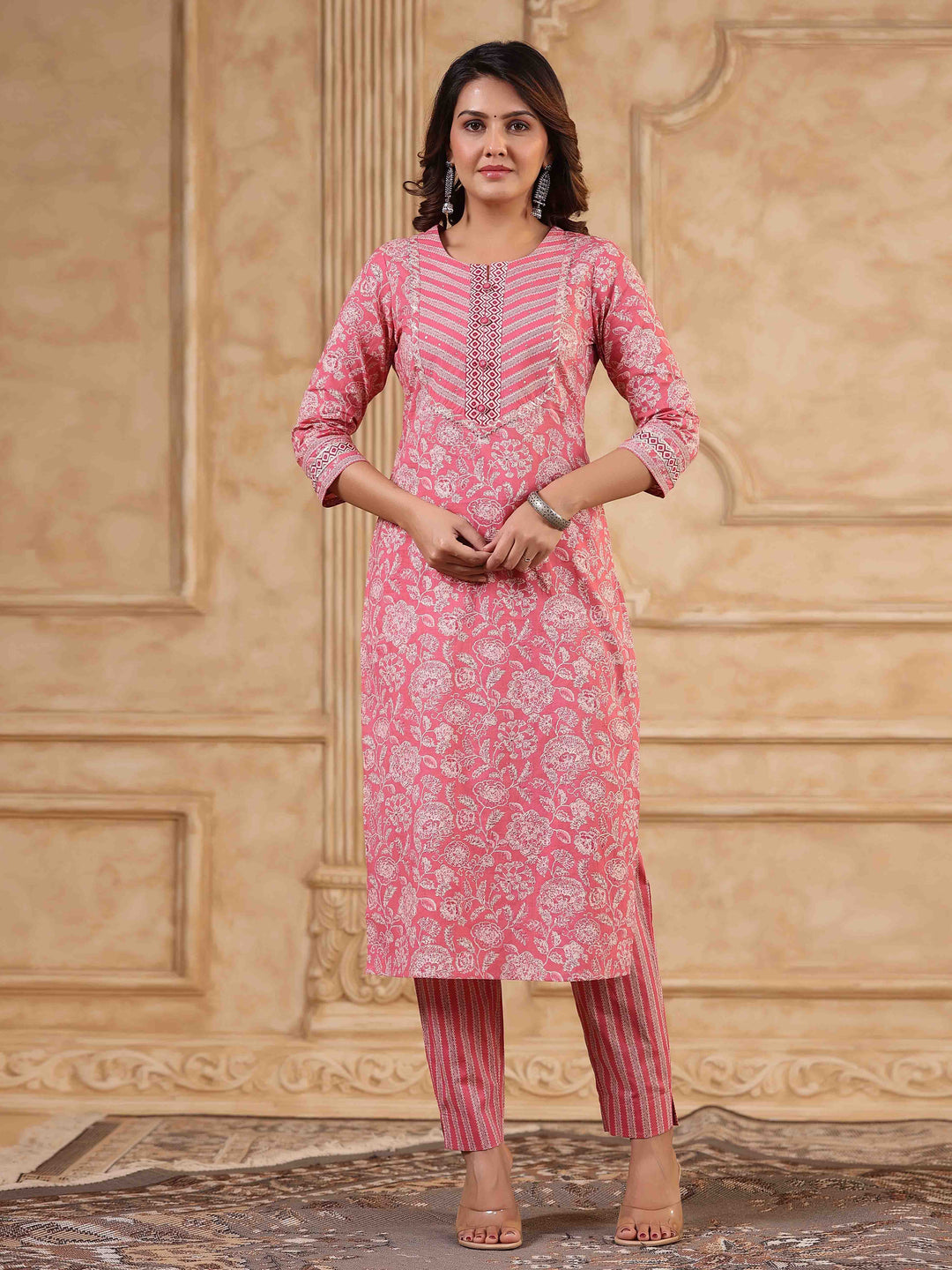 Floral Printed Kurta With Pants &amp; Dupatta