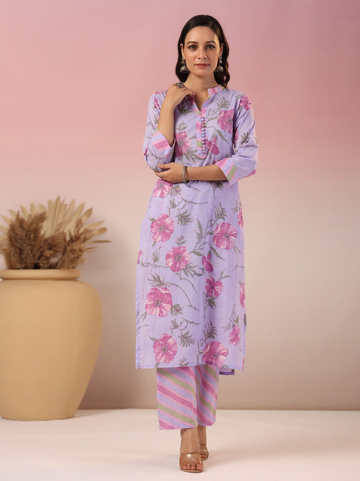Floral Printed Cotton Kurta With Pants
