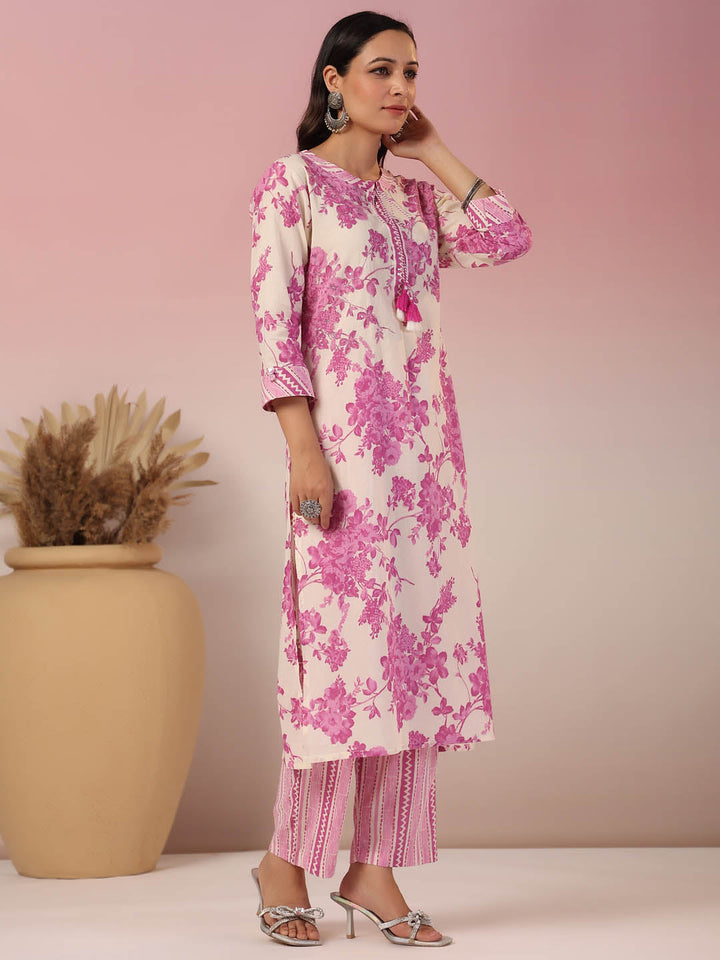 Floral Printed Cotton Kurta With Pants