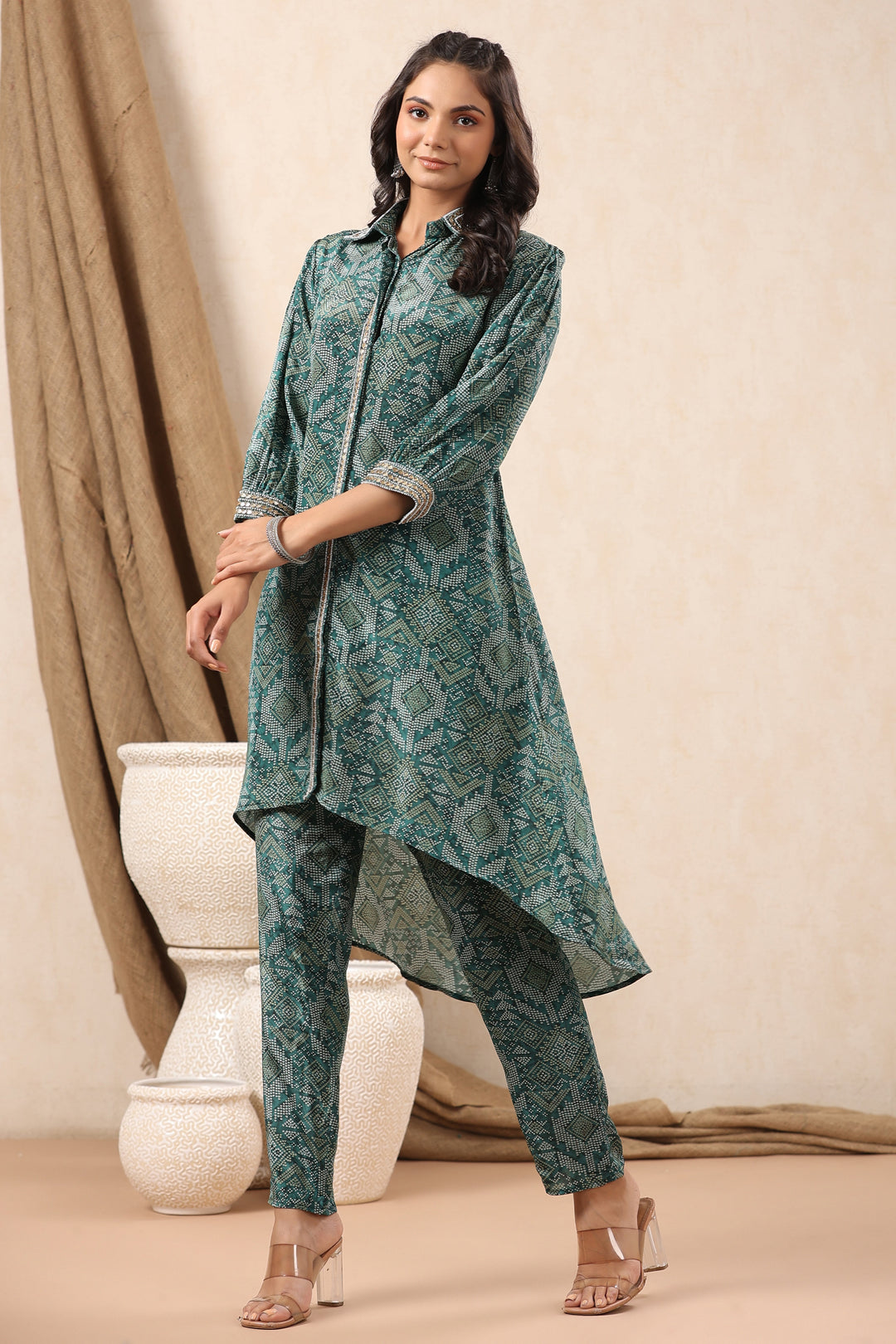Bandhani Printed Crepe Kurti With Pants