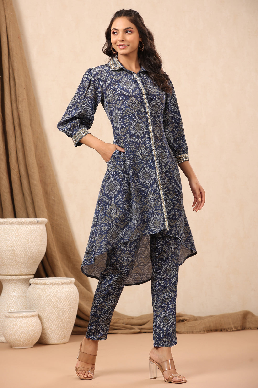 Bandhani Printed Crepe Kurti With Pants