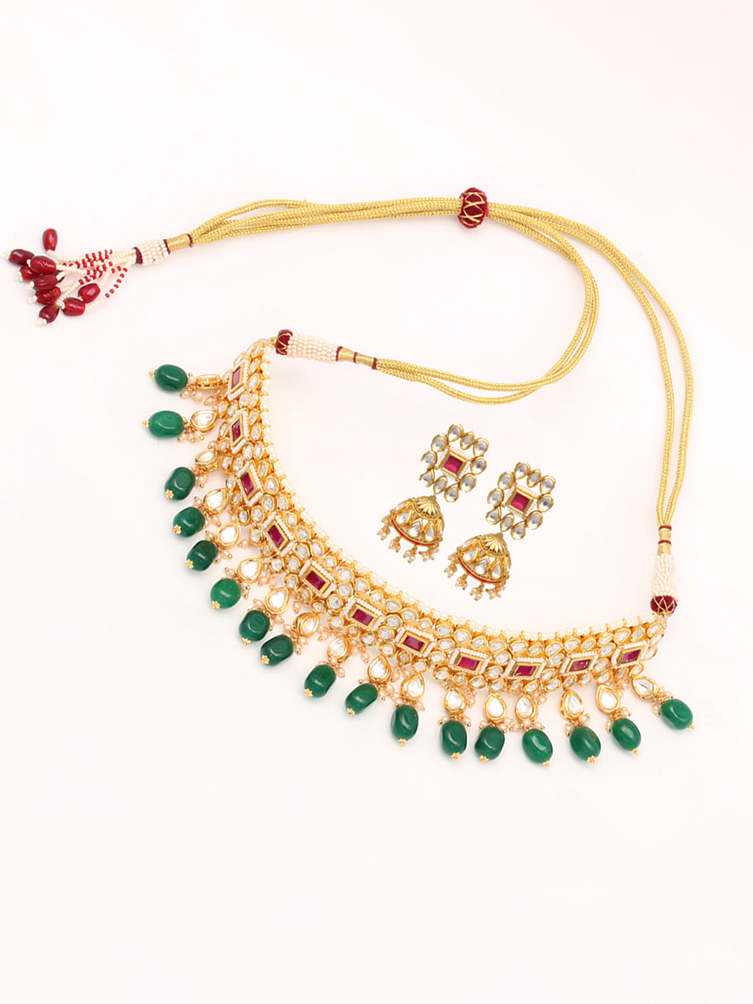 Gold Plated Kundan Necklace With Earrings