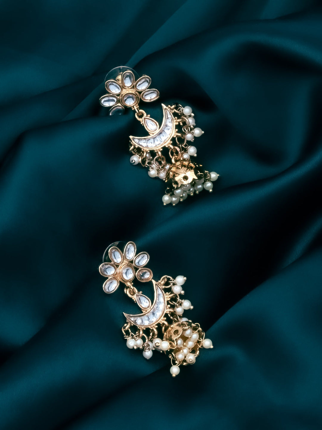 Gold &amp; White Jhumki Earrings