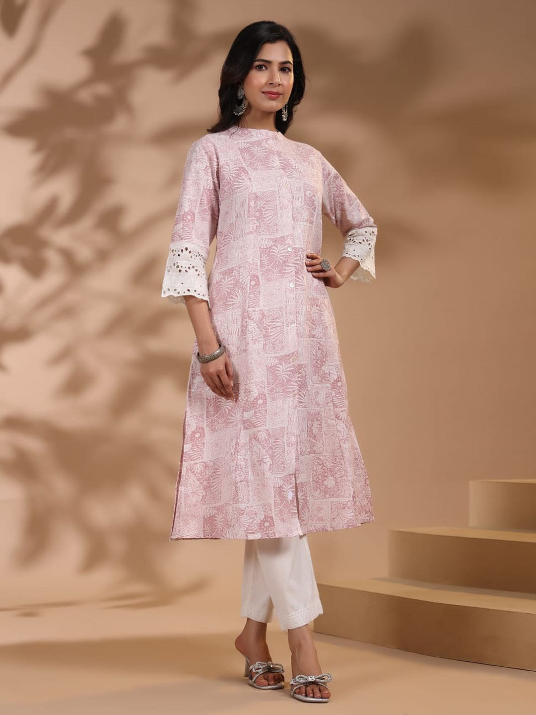 Floral Printed Cotton Kurti With Pants
