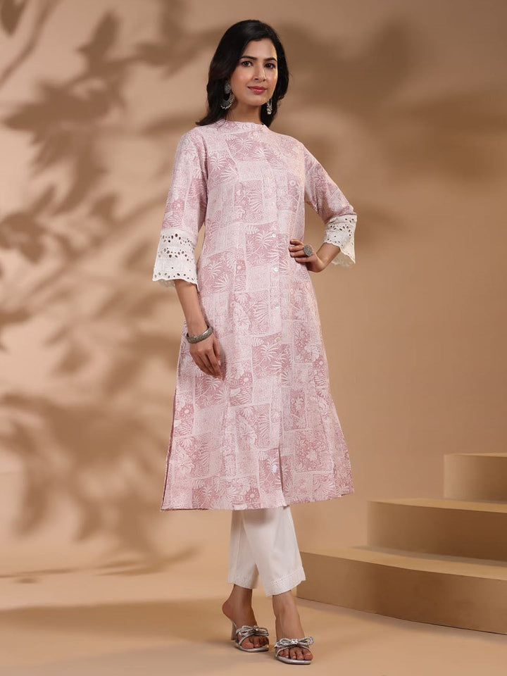 Floral Printed Cotton Kurti With Pants