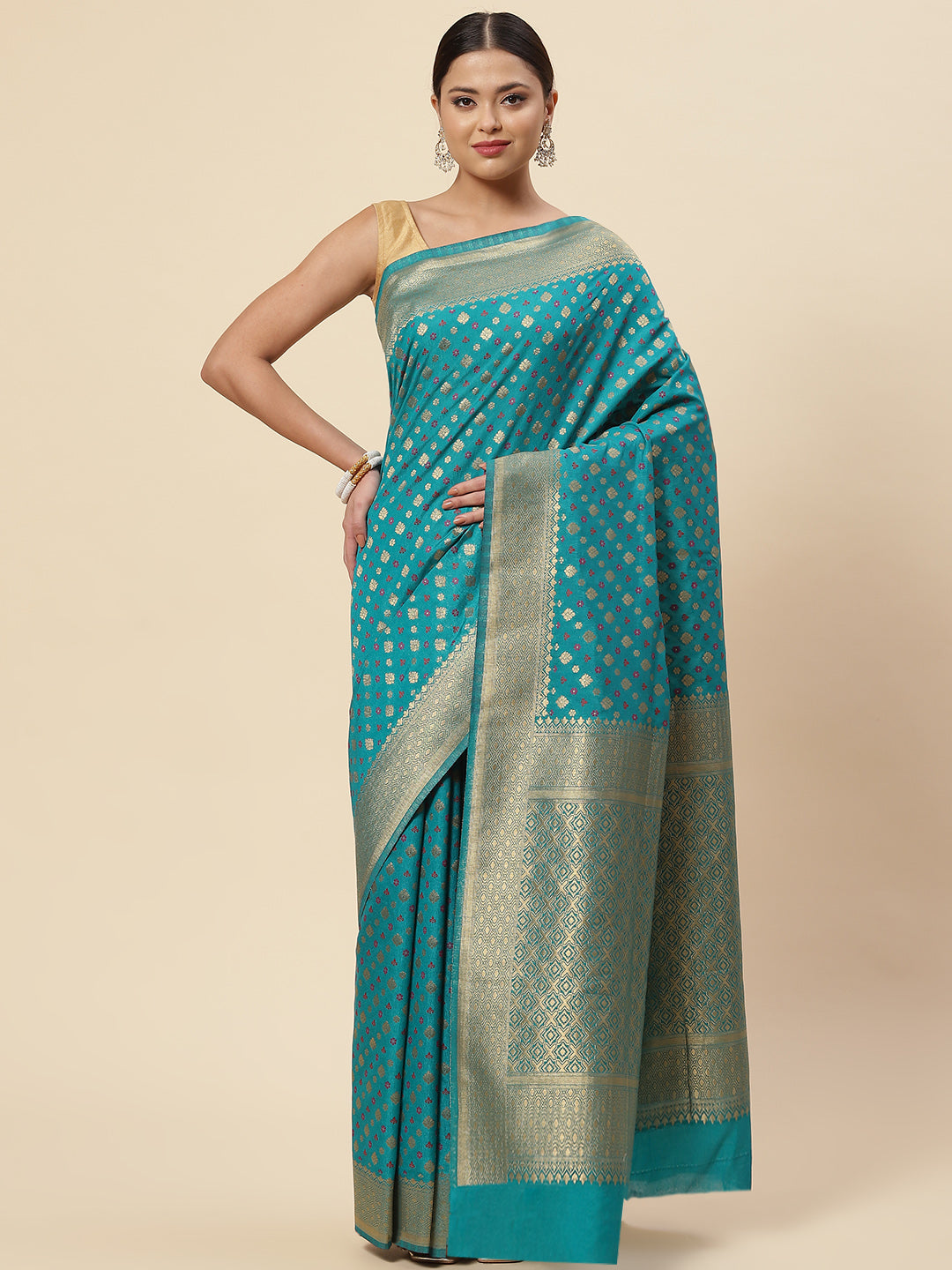Zari Border Booti Handloom Woven Saree