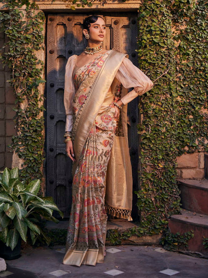 Floral Zari Jaal Organza Woven Saree