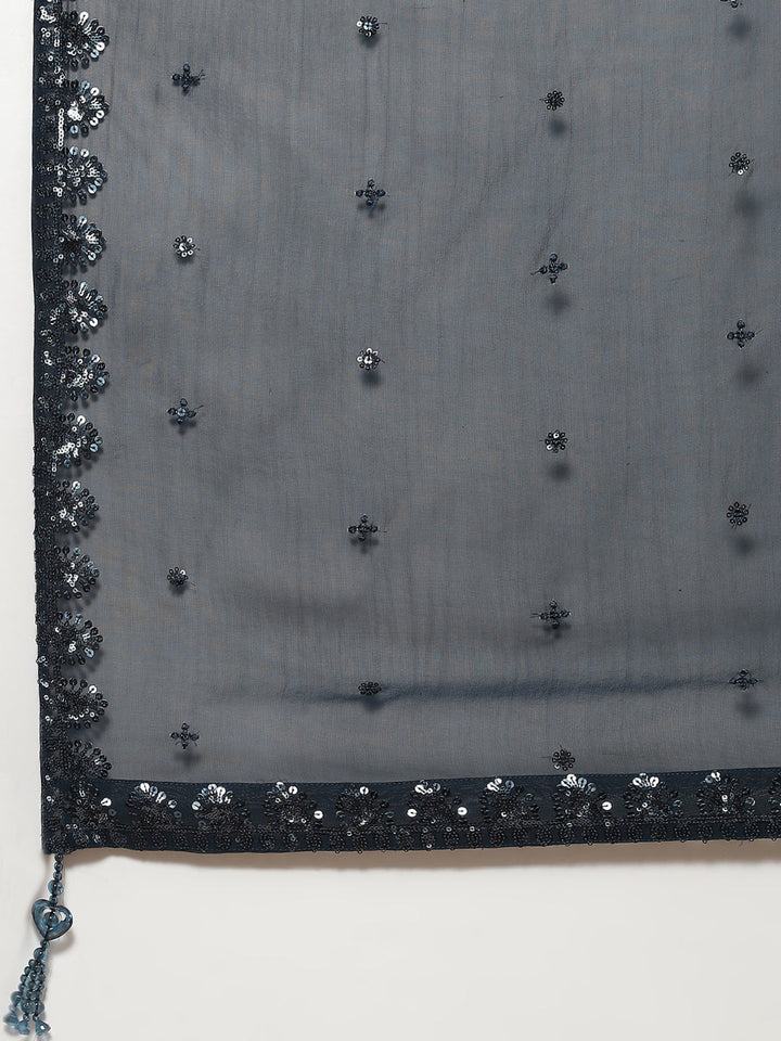 Sequin Embroidered Georgette Choli With Lehenga &amp; Dupatta