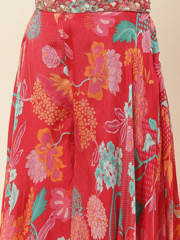 Floral Printed Crepe Crop Top With Palazzo &amp; Dupatta