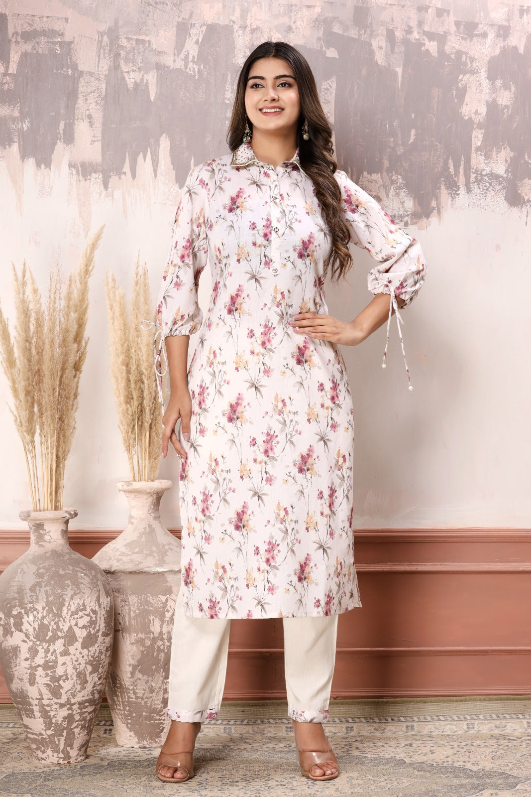 Floral Printed Cotton Kurta With Pants