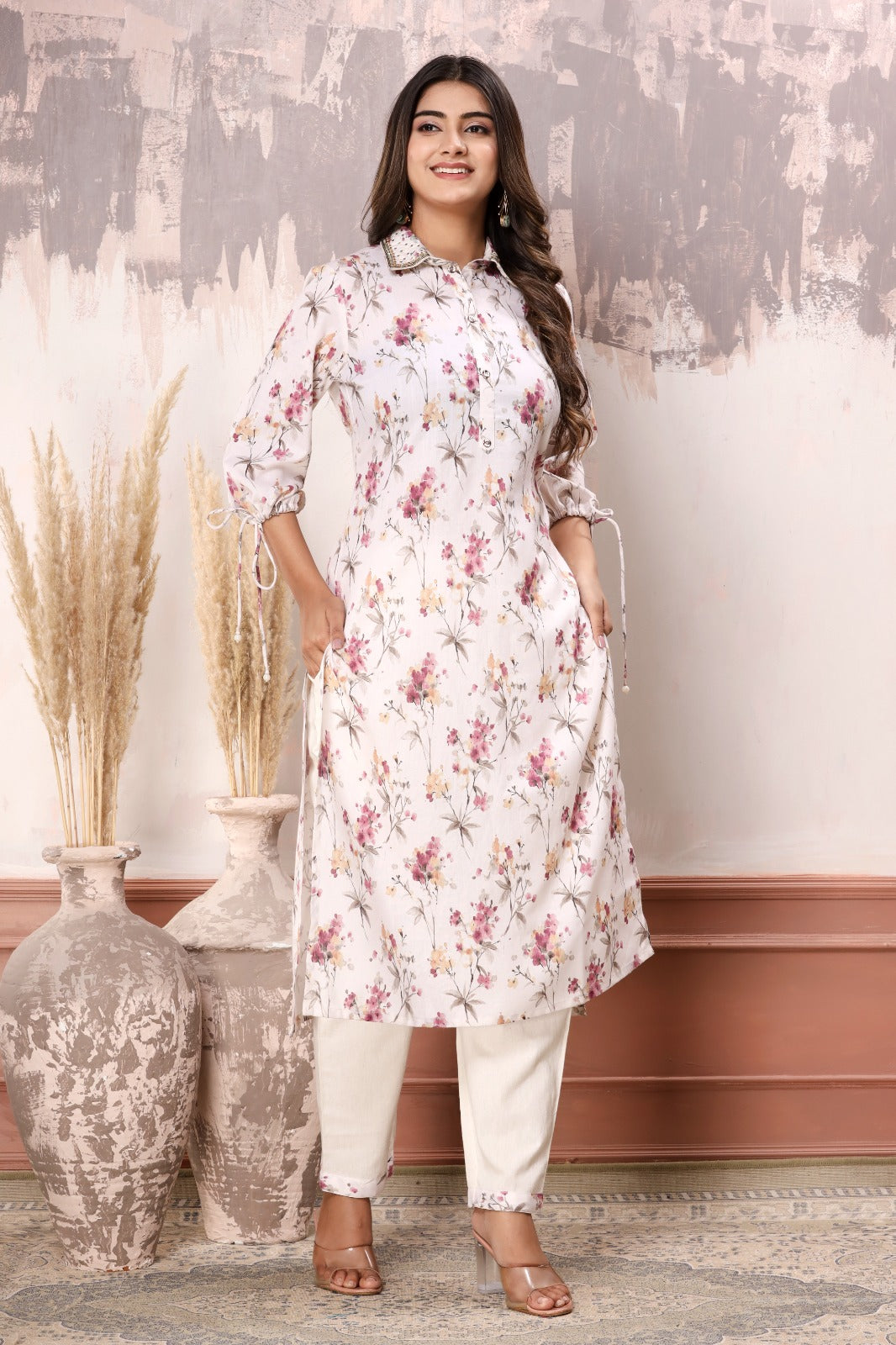 Floral Printed Cotton Kurta With Pants
