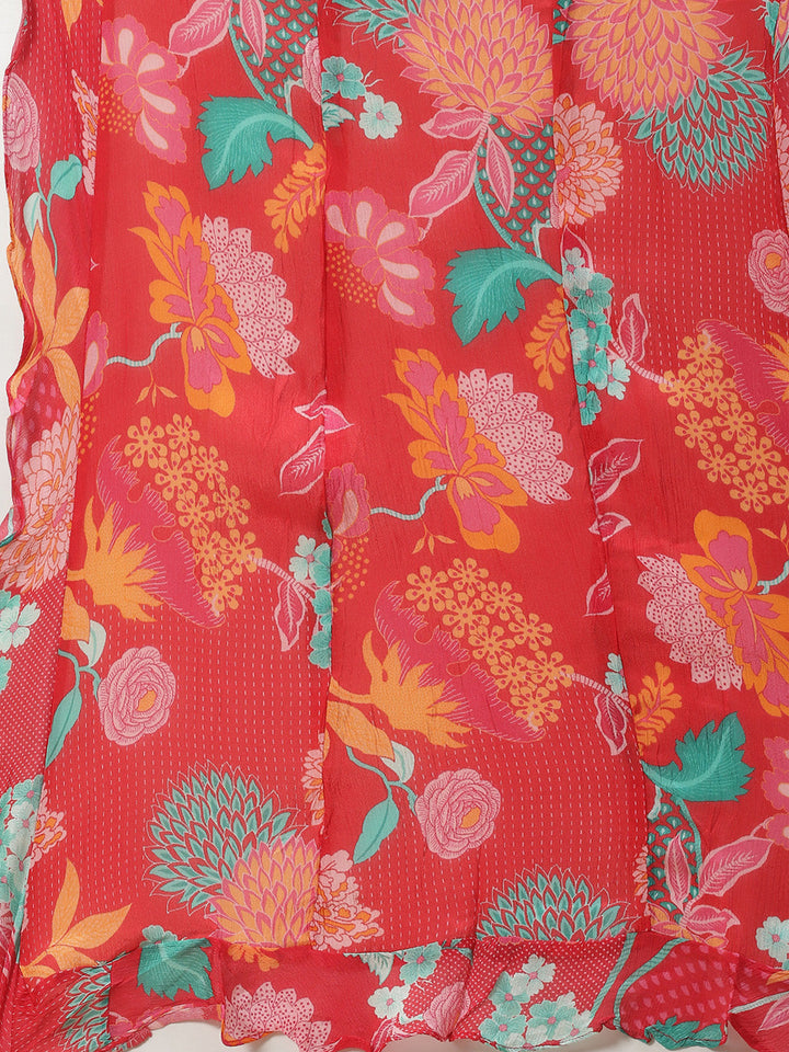 Floral Printed Crepe Crop Top With Palazzo &amp; Dupatta