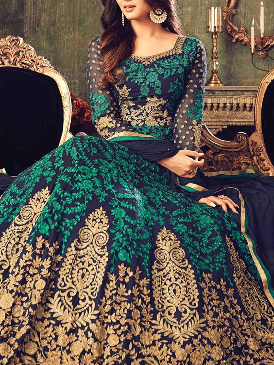 Embroidered Chiffon Semi Stitched Suit