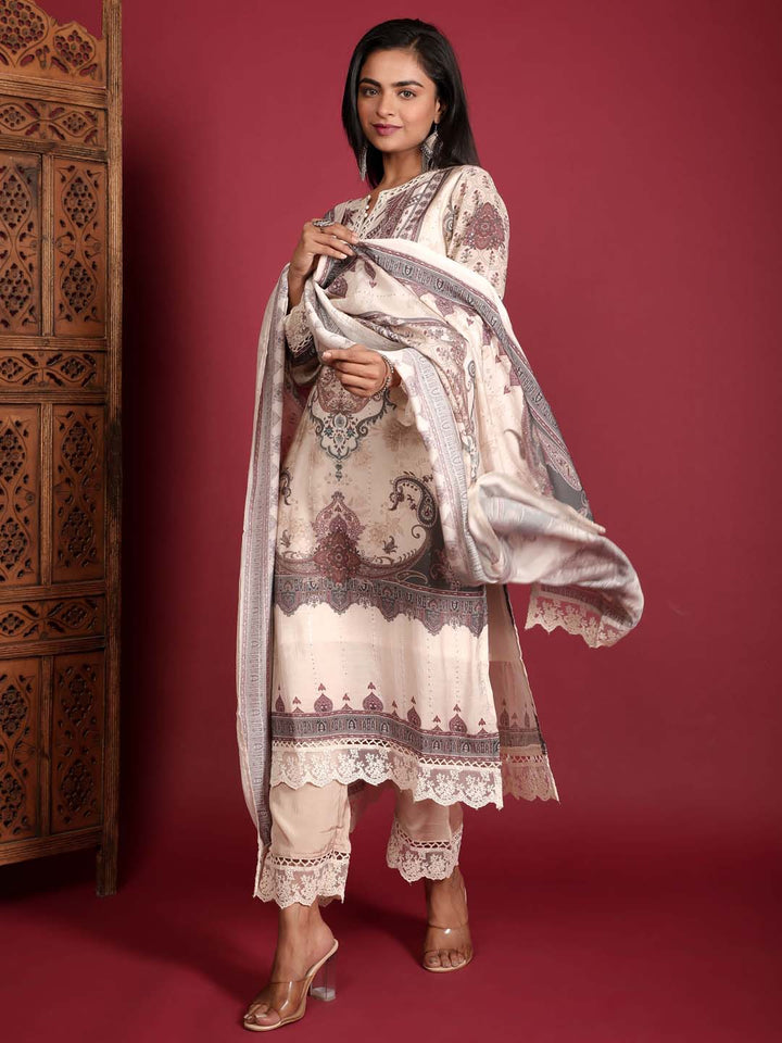 Printed Muslin Kurta With Pants &amp; Dupatta