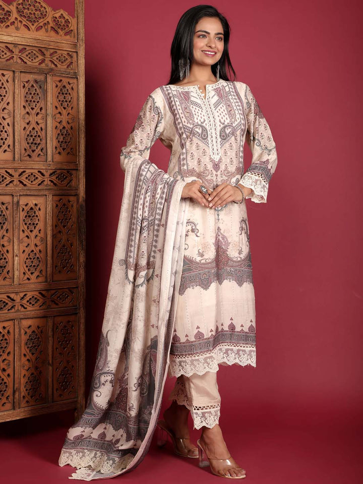 Printed Muslin Kurta With Pants &amp; Dupatta